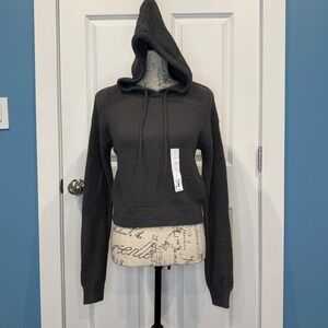 SO Goods for All Cropped Fuzzy Knit Hoodie Charcoal‎ Gray Size Small
